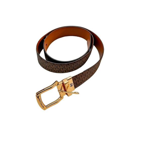 Michael Kors Printed Logo Brown Leather Belt Gold Buckle Size L main image 5